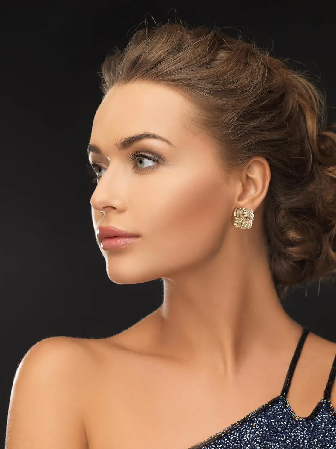 Chunky Gold Studs Earrings for Women- 14K Gold Plated Stainless Steel Heaven Mayhem Earrings Gold Square Geometric Statement Dupes for Women