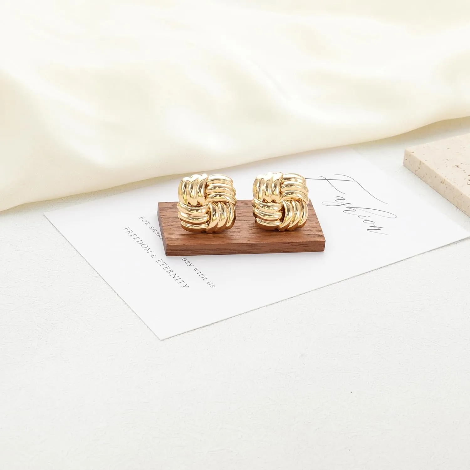 Chunky Gold Studs Earrings for Women- 14K Gold Plated Stainless Steel Heaven Mayhem Earrings Square Geometric Statement Dupes for Women