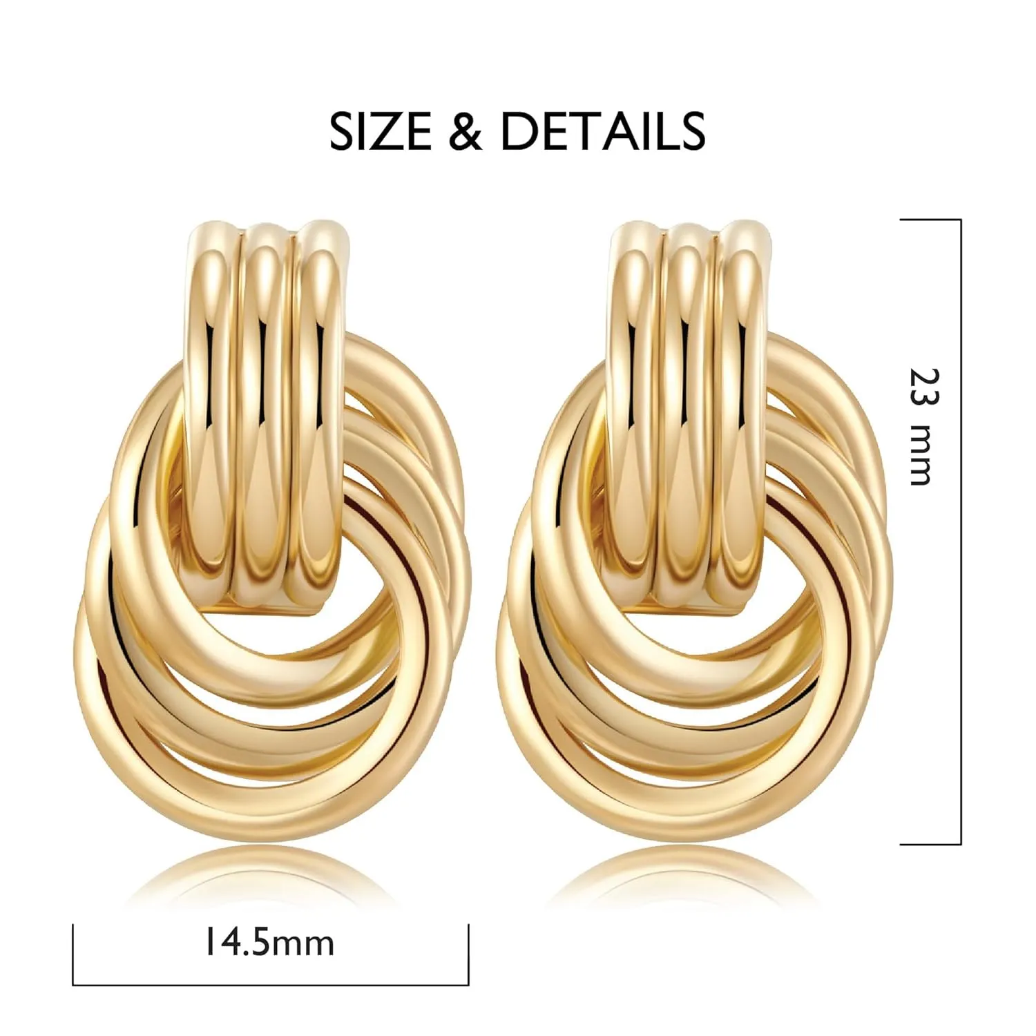 Chunky Gold/Silver Earrings for Women Knot Link Circle Statement Geometric Drop Dangle Earrings Studs Trendy Jewelry