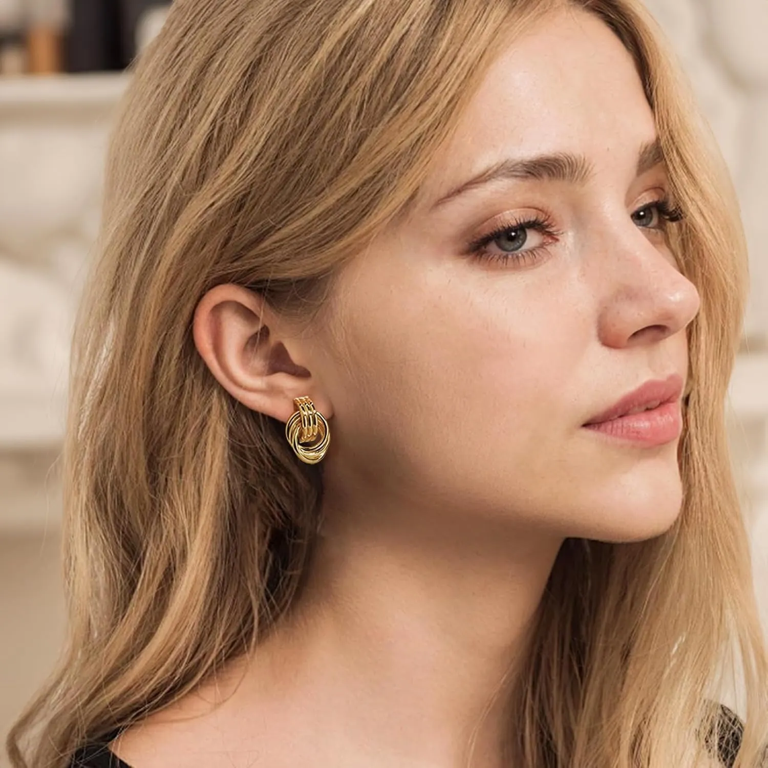 Chunky Gold/Silver Earrings for Women Knot Link Circle Statement Geometric Drop Dangle Earrings Studs Trendy Jewelry