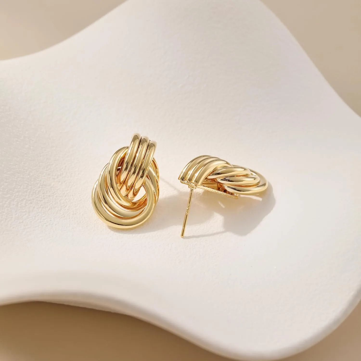 Chunky Gold/Silver Earrings for Women Knot Link Circle Statement Geometric Drop Dangle Earrings Studs Trendy Jewelry