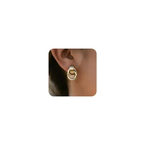Chunky Gold/Silver Earrings for Women Knot Link Circle Statement Geometric Drop Dangle Earrings Studs Trendy Jewelry