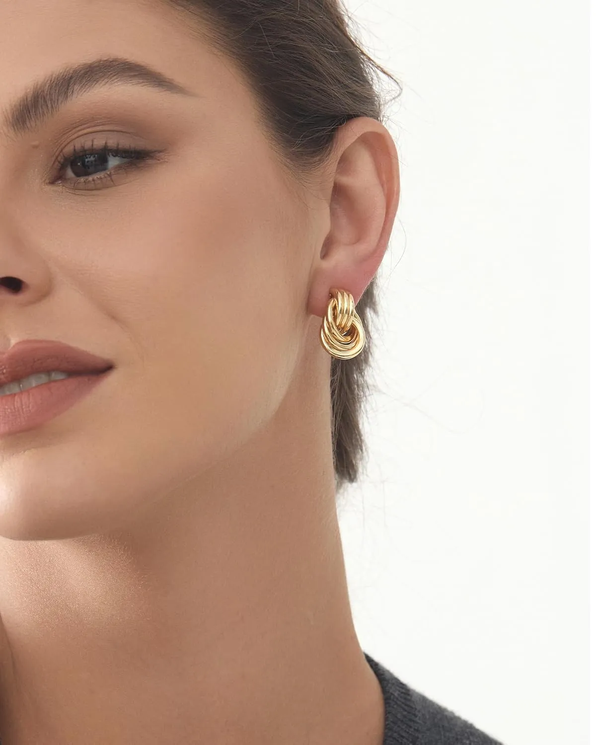Chunky Gold/Silver Earrings for Women Knot Link Circle Statement Geometric Drop Dangle Earrings Studs Trendy Jewelry