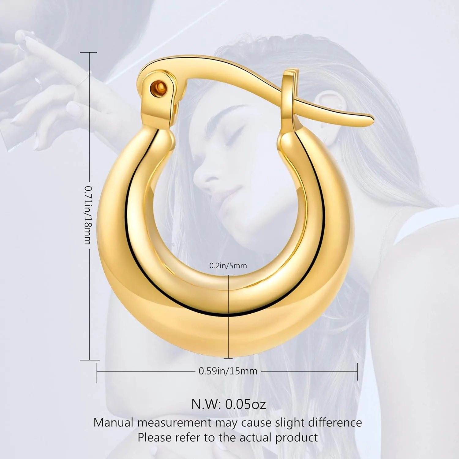 Chunky Small Gold Hoop Earrings for Women 14k Gold Plated Stainless Steel Thick Hoops Hypoallergenic Minimalist Jewelry