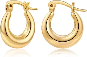Chunky Small Gold Hoop Earrings for Women 14k Gold Plated Stainless Steel Thick Hoops Hypoallergenic Minimalist Jewelry
