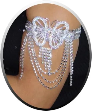 Chunky Tassel Butterfly Arm Cuff Bracelet Silver Upper Arm Stretch Statement Iridescent Rhinestone Bracelets for Women