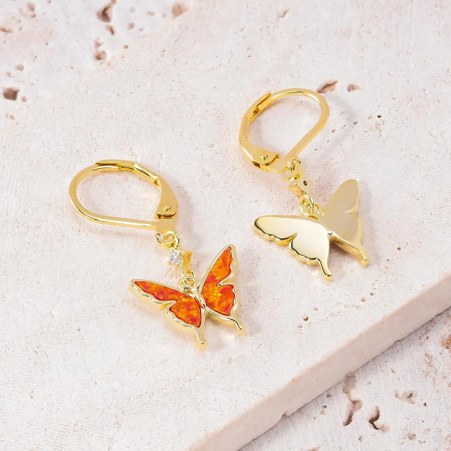 CiNily Butterfly Earrings for Women Dangling Earrings, Created Opal Dangle Drop Earrings Lightweight Dainty Butterfly Earrings 14K White Gold, Rose Gold, Yellow Gold Plated