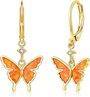 CiNily Butterfly Earrings for Women Dangling Earrings, Created Opal Dangle Drop Earrings Lightweight Dainty Butterfly Earrings 14K White Gold, Rose Gold, Yellow Gold Plated