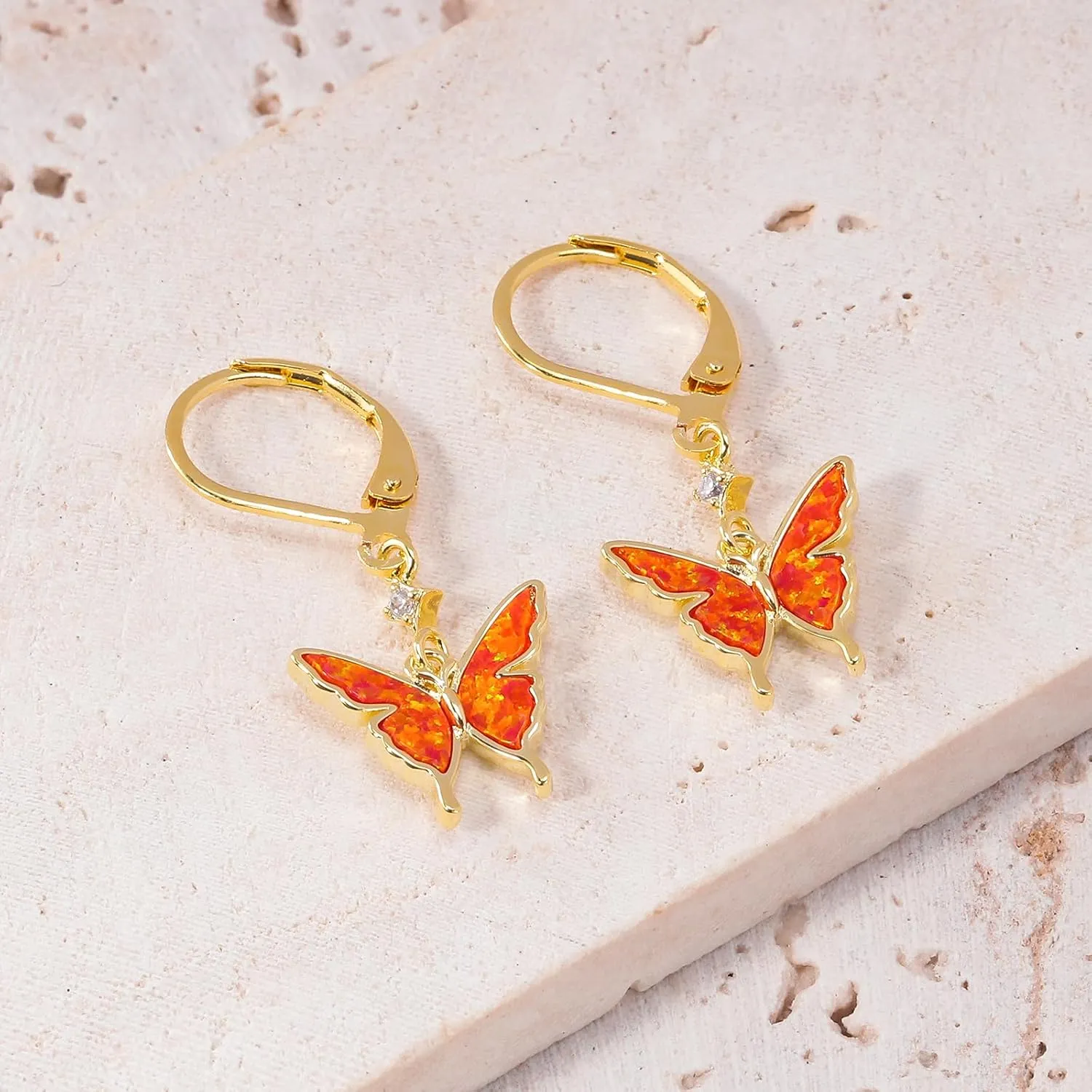 CiNily Butterfly Earrings for Women Dangling Earrings, Created Opal Dangle Drop Earrings Lightweight Dainty Butterfly Earrings 14K White Gold, Rose Gold, Yellow Gold Plated