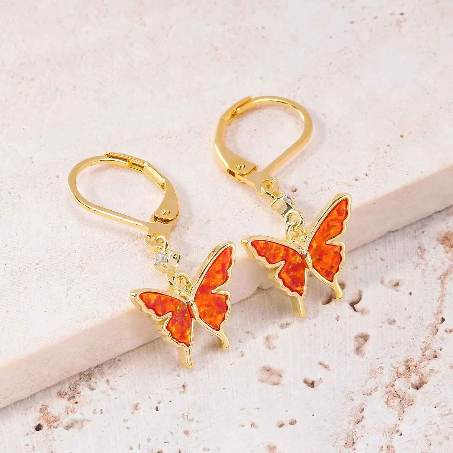 CiNily Butterfly Earrings for Women Dangling Earrings, Created Opal Dangle Drop Earrings Lightweight Dainty Butterfly Earrings 14K White Gold, Rose Gold, Yellow Gold Plated