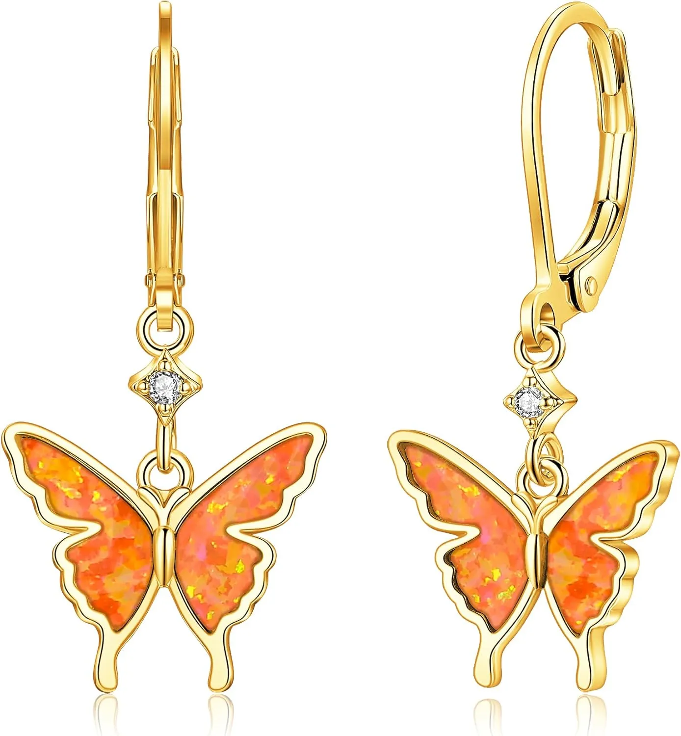 CiNily Butterfly Earrings for Women Dangling Earrings, Created Opal Dangle Drop Earrings Lightweight Dainty Butterfly Earrings 14K White Gold, Rose Gold, Yellow Gold Plated