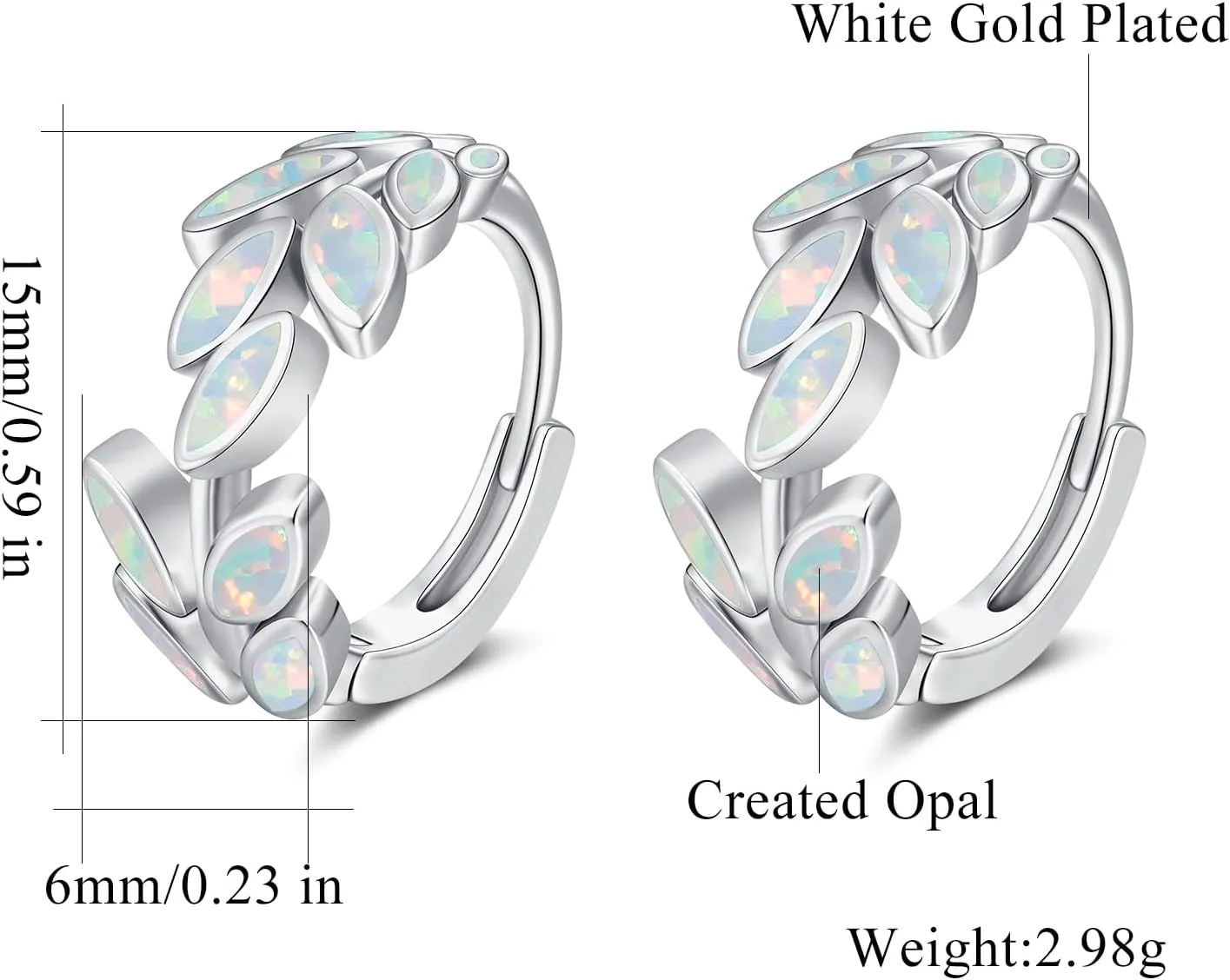 CiNily Opal Hoop Earrings for Women Teens Hypoallergenic, 14K Gold Plated Leaf Shape Huggie Earrings Dainty Small Chunky Boho Ear Rings Lightweight Piercing Hoops Opal Jewelry Gifts for Her