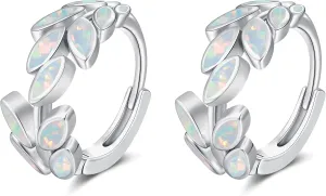 CiNily Opal Hoop Earrings for Women Teens Hypoallergenic, 14K Gold Plated Leaf Shape Huggie Earrings Dainty Small Chunky Boho Ear Rings Lightweight Piercing Hoops Opal Jewelry Gifts for Her