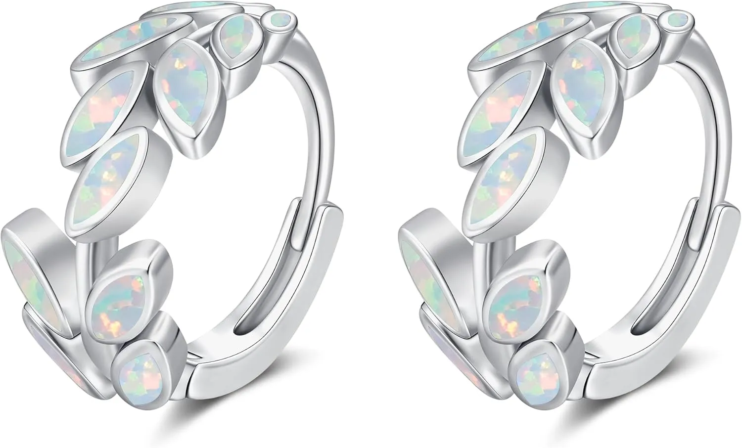 CiNily Opal Hoop Earrings for Women Teens Hypoallergenic, 14K Gold Plated Leaf Shape Huggie Earrings Dainty Small Chunky Boho Ear Rings Lightweight Piercing Hoops Opal Jewelry Gifts for Her