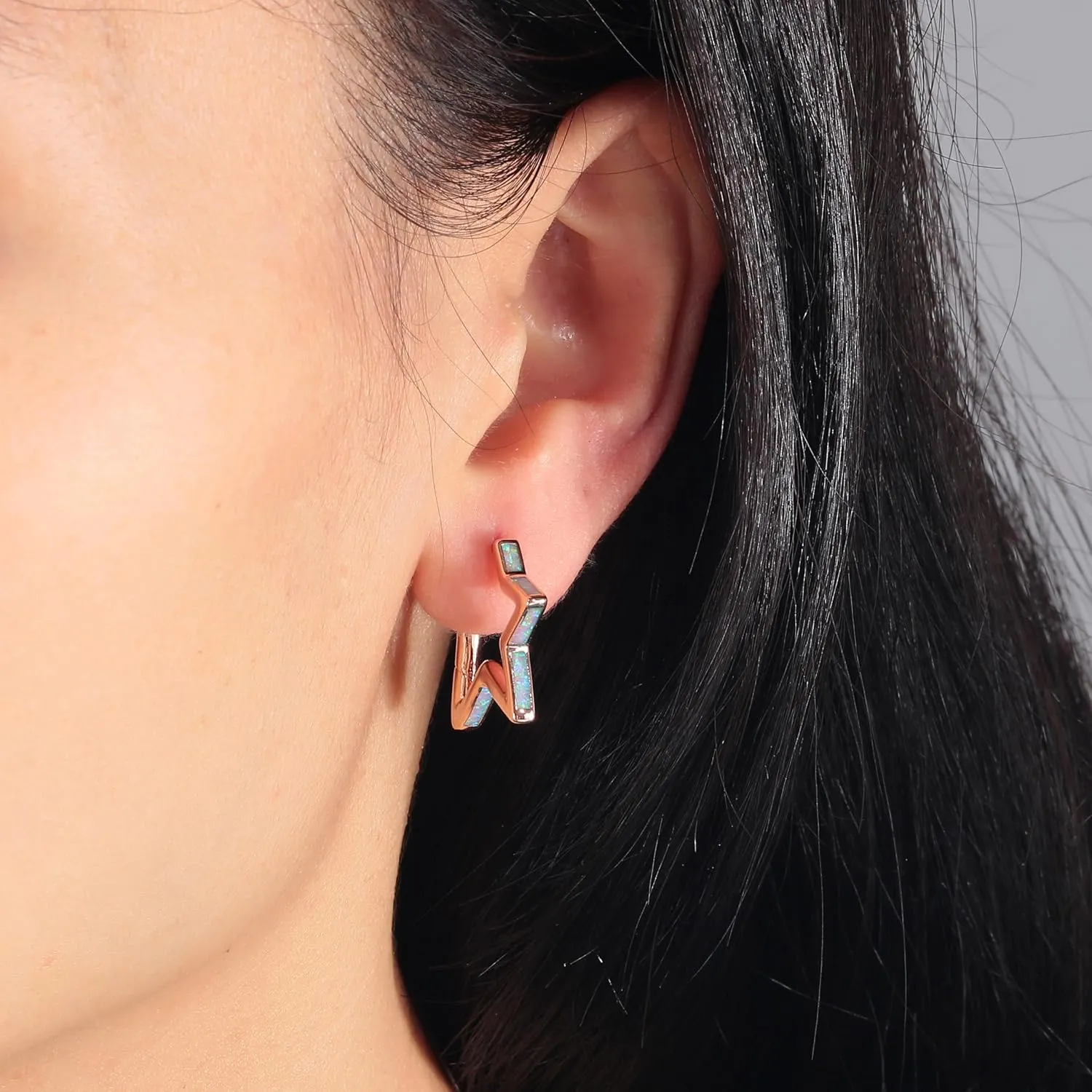 CiNily Opal Star Earrings for Women Small Hoop Earrings 14k White/Rose/Yellow Gold Plated Cute Star Huggie Earrings Hypoallergenic Tragus Hoops Christmas Birthday Jewelry Gifts