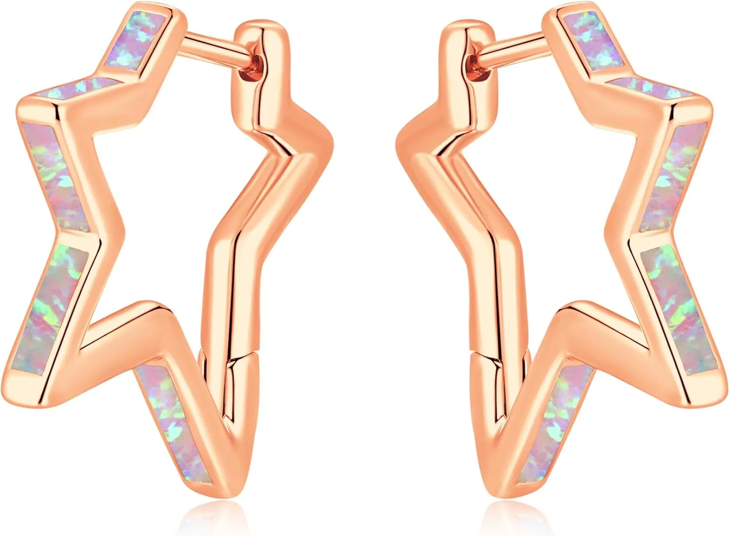 CiNily Opal Star Earrings for Women Small Hoop Earrings 14k White/Rose/Yellow Gold Plated Cute Star Huggie Earrings Hypoallergenic Tragus Hoops Christmas Birthday Jewelry Gifts