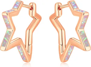 CiNily Opal Star Earrings for Women Small Hoop Earrings 14k White/Rose/Yellow Gold Plated Cute Star Huggie Earrings Hypoallergenic Tragus Hoops Christmas Birthday Jewelry Gifts