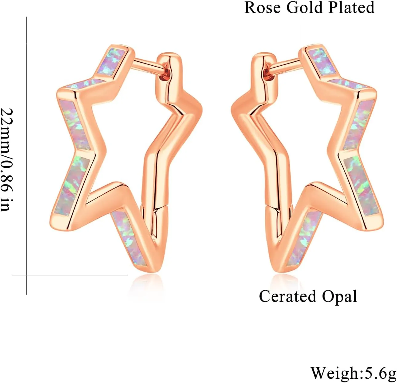 CiNily Opal Star Earrings for Women Small Hoop Earrings 14k White/Rose/Yellow Gold Plated Cute Star Huggie Earrings Hypoallergenic Tragus Hoops Christmas Birthday Jewelry Gifts