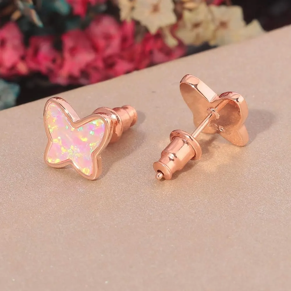 CiNily Opal Stud Earrings,White Gold/Rose Gold Plated Cat Ear/Moon and Star/Dog Bone/Rainbow/Butterfly Small Cute Earrings for Women Girls Hypoallergenic Jewelry Gifts for Sensitive Ears