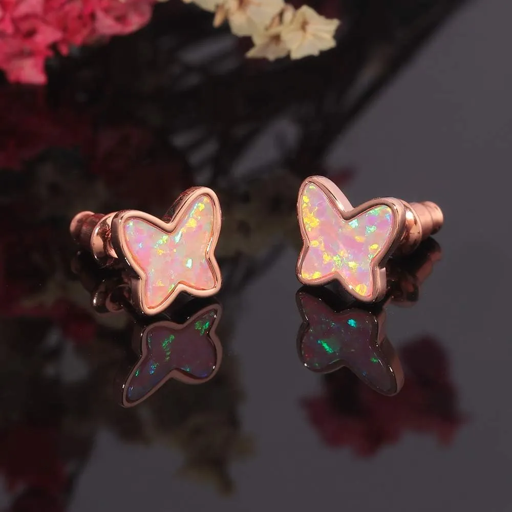 CiNily Opal Stud Earrings,White Gold/Rose Gold Plated Cat Ear/Moon and Star/Dog Bone/Rainbow/Butterfly Small Cute Earrings for Women Girls Hypoallergenic Jewelry Gifts for Sensitive Ears