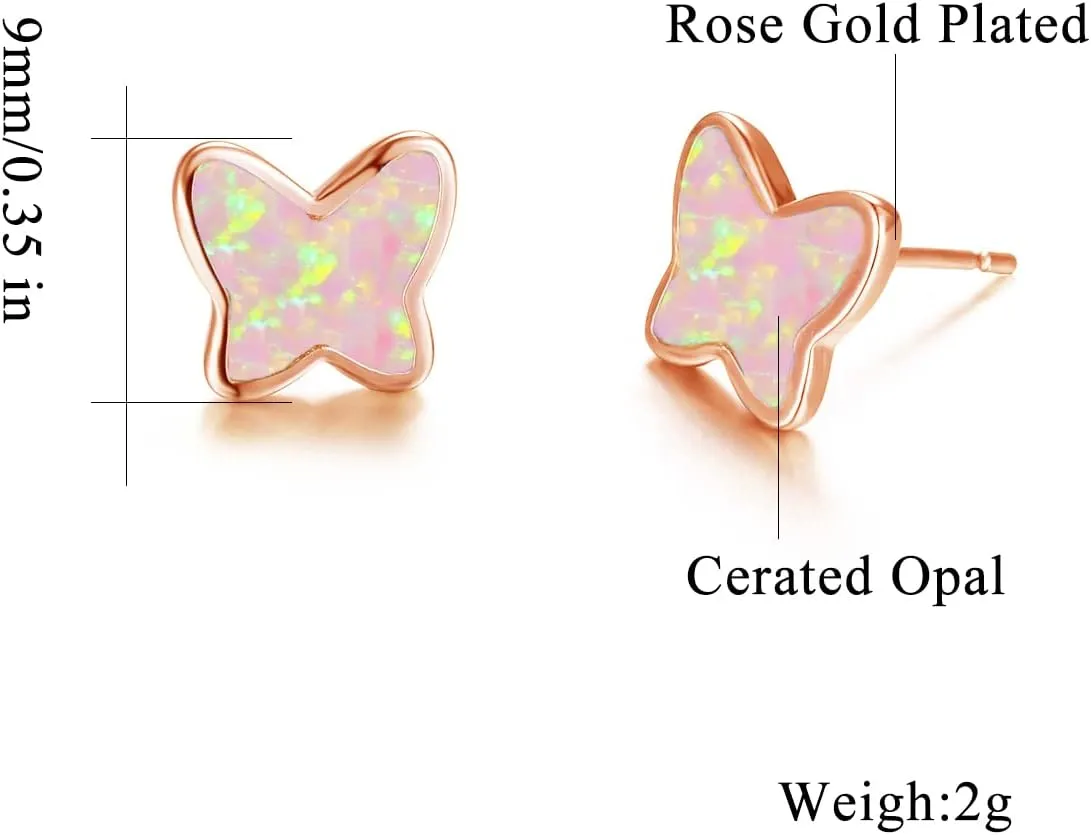 CiNily Opal Stud Earrings,White Gold/Rose Gold Plated Cat Ear/Moon and Star/Dog Bone/Rainbow/Butterfly Small Cute Earrings for Women Girls Hypoallergenic Jewelry Gifts for Sensitive Ears