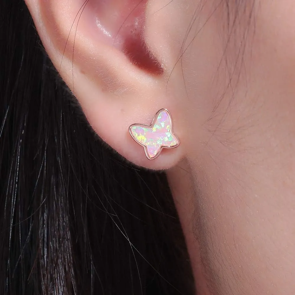 CiNily Opal Stud Earrings,White Gold/Rose Gold Plated Cat Ear/Moon and Star/Dog Bone/Rainbow/Butterfly Small Cute Earrings for Women Girls Hypoallergenic Jewelry Gifts for Sensitive Ears