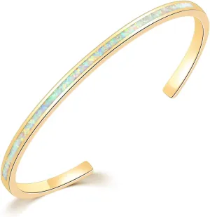 CiNily Womens Cuff Bracelet,Opal Bangle Bracelets Gold Plated Hypoallergenic Ladies Gemstone Open Cuff Bangle Bracelet
