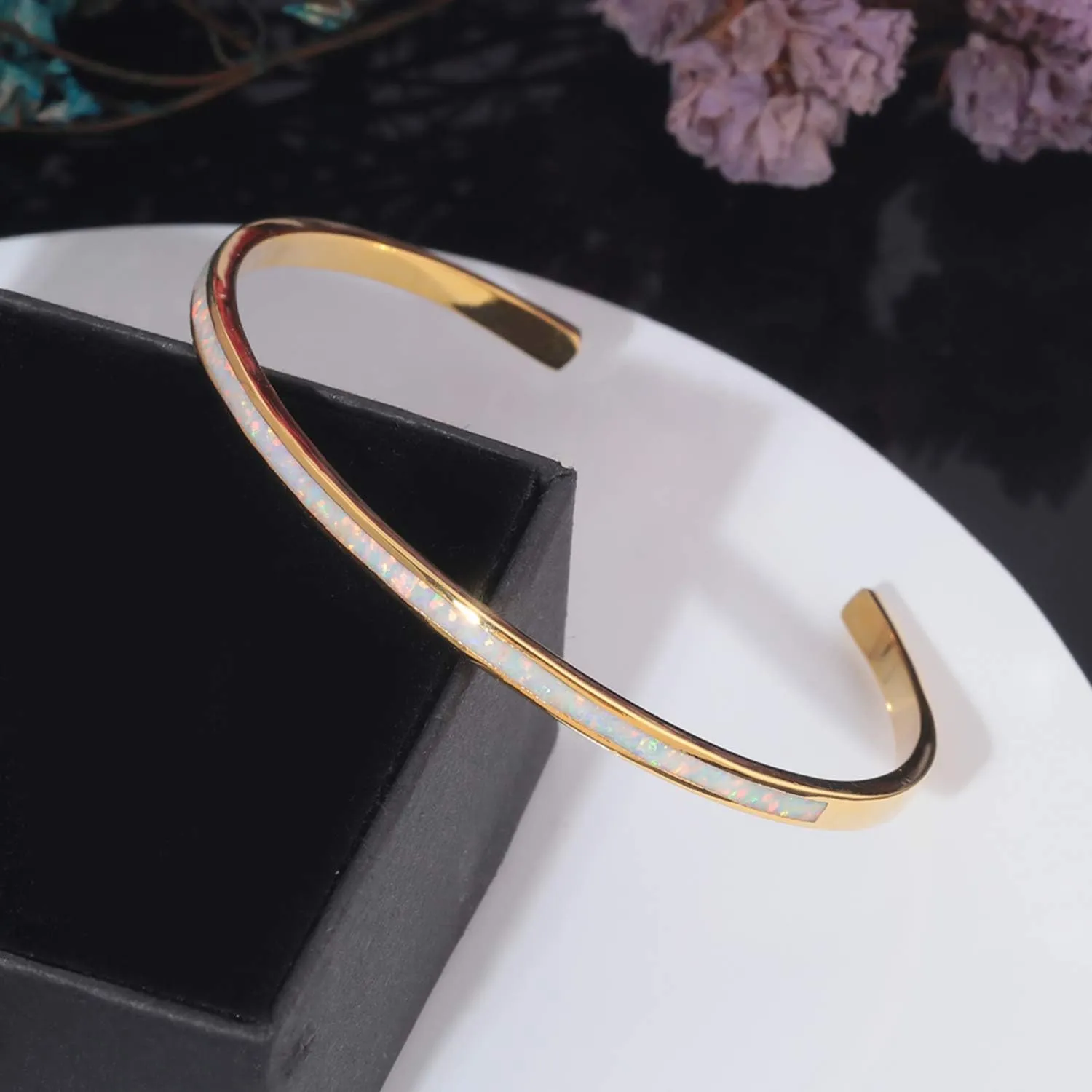 CiNily Womens Cuff Bracelet,Opal Bangle Bracelets Gold Plated Hypoallergenic Ladies Gemstone Open Cuff Bangle Bracelet