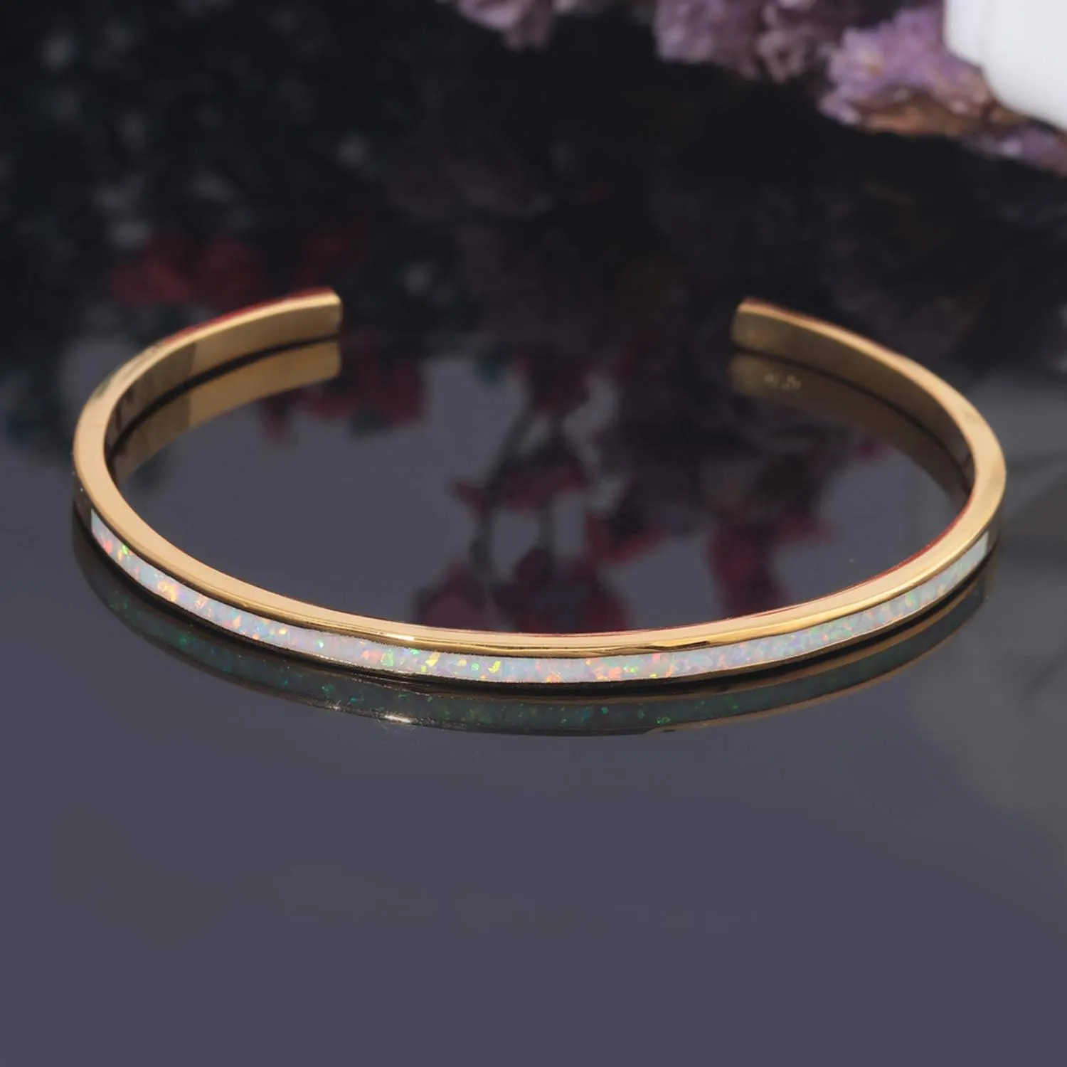 CiNily Womens Cuff Bracelet,Opal Bangle Bracelets Gold Plated Hypoallergenic Ladies Gemstone Open Cuff Bangle Bracelet