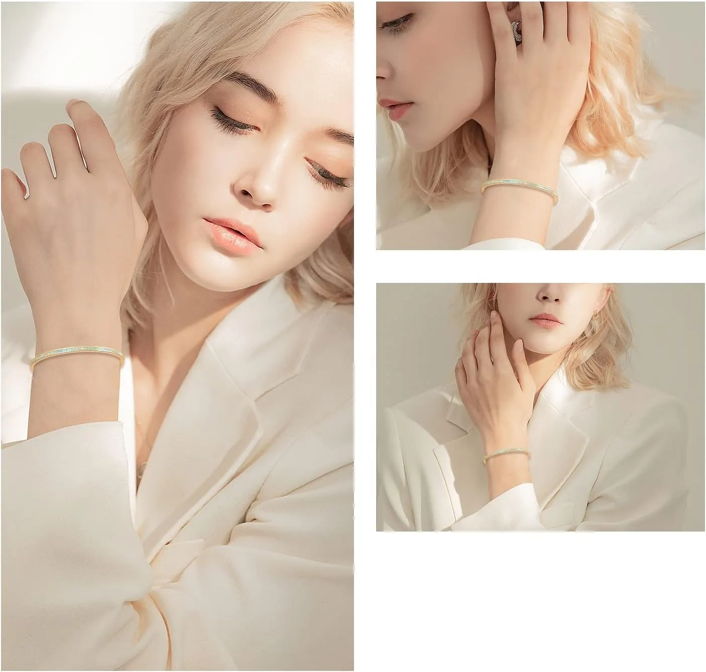 CiNily Womens Cuff Bracelet,Opal Bangle Bracelets Gold Plated Hypoallergenic Ladies Gemstone Open Cuff Bangle Bracelet