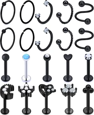 Cisyozi 16G Flower Moon Lip Rings Studs Surgical Steel Clear Diamond CZ Labret Lip Rings Studs Tragus Horseshoe Cartilage Tragus Helix Hoop Earring Body Jewelry Piercing Retainer for Women Men 8mm