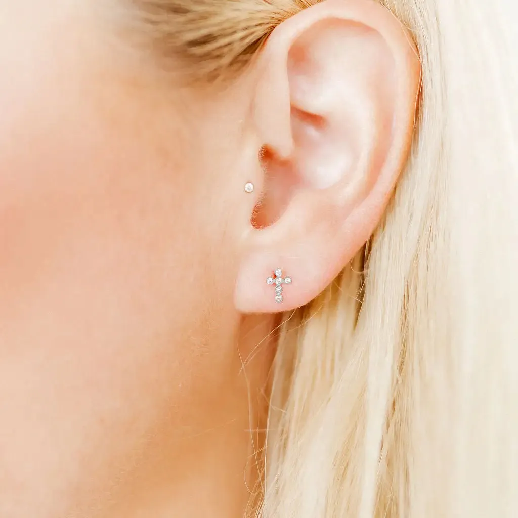Clara Silver Cross Screwback Stud Earrings