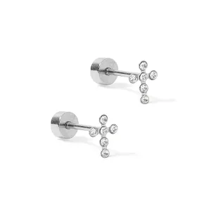 Clara Silver Cross Screwback Stud Earrings
