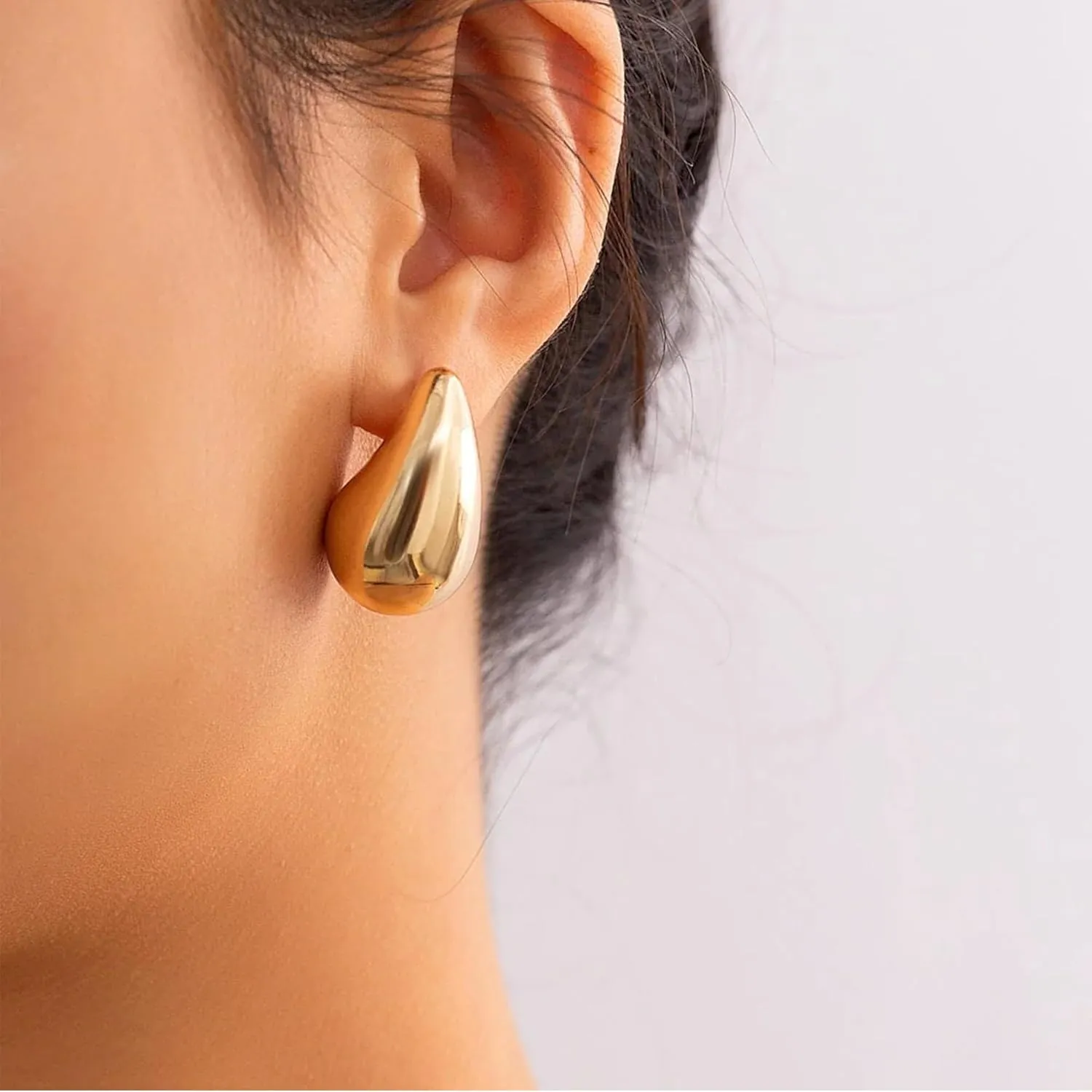 Clip on Earrings Women, 14K Gold Hoop Clip-On Earrings for Women, Hypoallergenic Non Pierced Croissant Earrings
