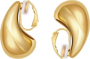 Clip on Earrings Women, 14K Gold Hoop Clip-On Earrings for Women, Hypoallergenic Non Pierced Croissant Earrings