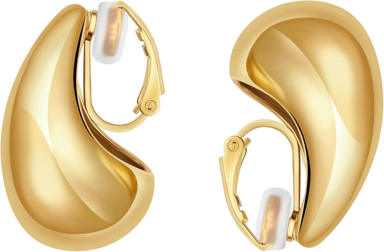 Clip on Earrings Women, 14K Gold Hoop Clip-On Earrings for Women, Hypoallergenic Non Pierced Croissant Earrings
