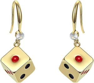 coadipress Gold Dice Earrings for Women Creative Funny Vintage Cubic Dice Geometric Dangle Drop Statement Earrings Jewelry
