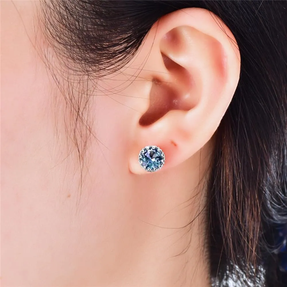 Color Change Alexandrite Earrings 925 Sterling Silver June Birthstone Round Cut Oval Cut Halo Hypoallergenic Drop Dangle Stud Simulated Created Alexandrite Earrings for Women