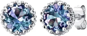 Color Change Alexandrite Earrings 925 Sterling Silver June Birthstone Round Cut Oval Cut Halo Hypoallergenic Drop Dangle Stud Simulated Created Alexandrite Earrings for Women