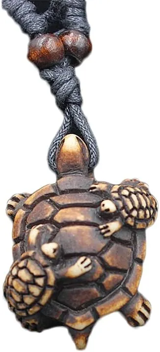 COLORFUL BLING 6Pcs Handmade Carved Sea Turtles Tortoises Pendant Necklaces Rope Chain Resin Beach Ocean Animals Necklace Jewelry for Mens