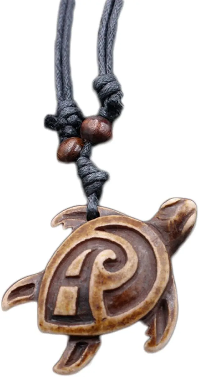 COLORFUL BLING 6Pcs Handmade Carved Sea Turtles Tortoises Pendant Necklaces Rope Chain Resin Beach Ocean Animals Necklace Jewelry for Mens