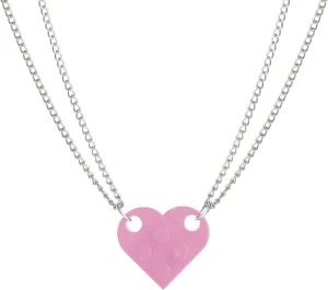 COLORFUL BLING Bricks Assembled Pendant Necklace Heart Shape Matching Geometric Block Charms Valentines Day Friendship Creative Jewelry Gift for Couple Lover Best Friends