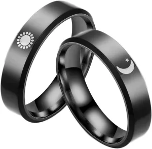 COLORFUL BLING Stainless Steel Matching Promise Sun Moon and Star Rings for Couples Band Open Rings for Her and Him Boyfriend Girlfriend Engagement Wedding Jewelry