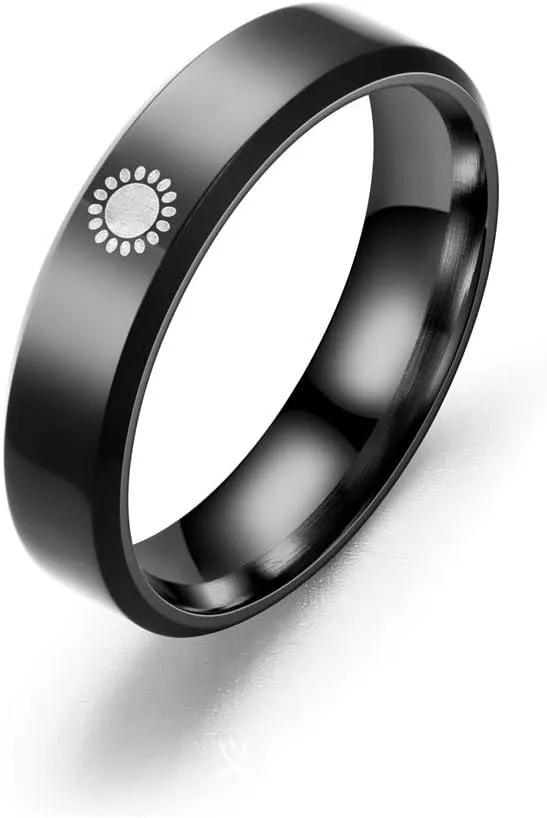COLORFUL BLING Stainless Steel Matching Promise Sun Moon and Star Rings for Couples Band Open Rings for Her and Him Boyfriend Girlfriend Engagement Wedding Jewelry