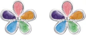 Colorful Flower 925 Sterling Silver Tiny Stud Earrings Enamel Daisy Blossom Cartilage Traugs Small Studs Earring for Women Cute Birthday Jewelry Gifts Hypoallergenic