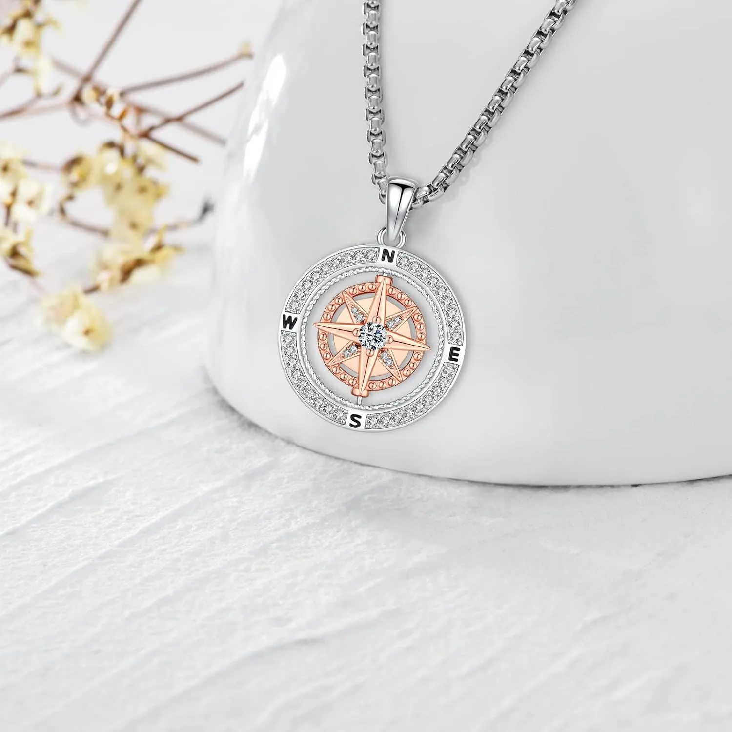 Compass Necklace Sterling Silver Classic Celtic World Map Rotatable Compass Pendant Graduation Friendship Talisman Travel Necklace Inspirational Gift Jewelry for Women