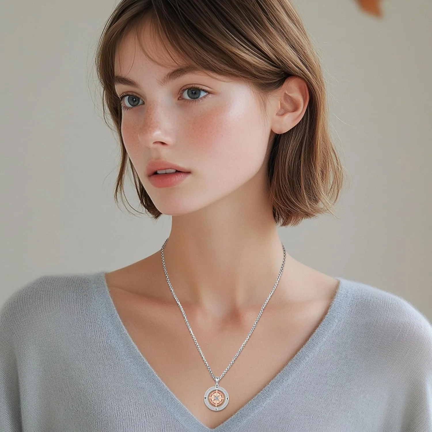 Compass Necklace Sterling Silver Classic Celtic World Map Rotatable Compass Pendant Graduation Friendship Talisman Travel Necklace Inspirational Gift Jewelry for Women