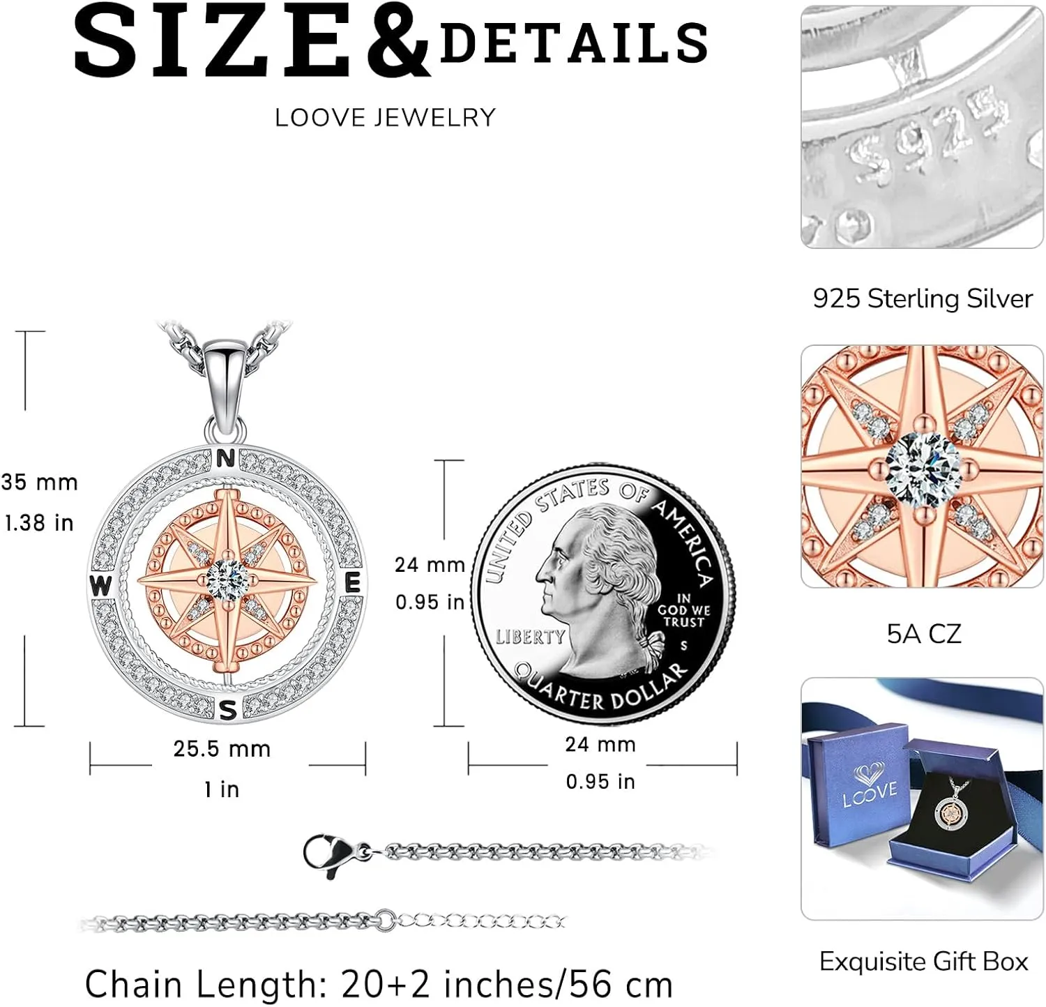 Compass Necklace Sterling Silver Classic Celtic World Map Rotatable Compass Pendant Graduation Friendship Talisman Travel Necklace Inspirational Gift Jewelry for Women