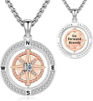 Compass Necklace Sterling Silver Classic Celtic World Map Rotatable Compass Pendant Graduation Friendship Talisman Travel Necklace Inspirational Gift Jewelry for Women