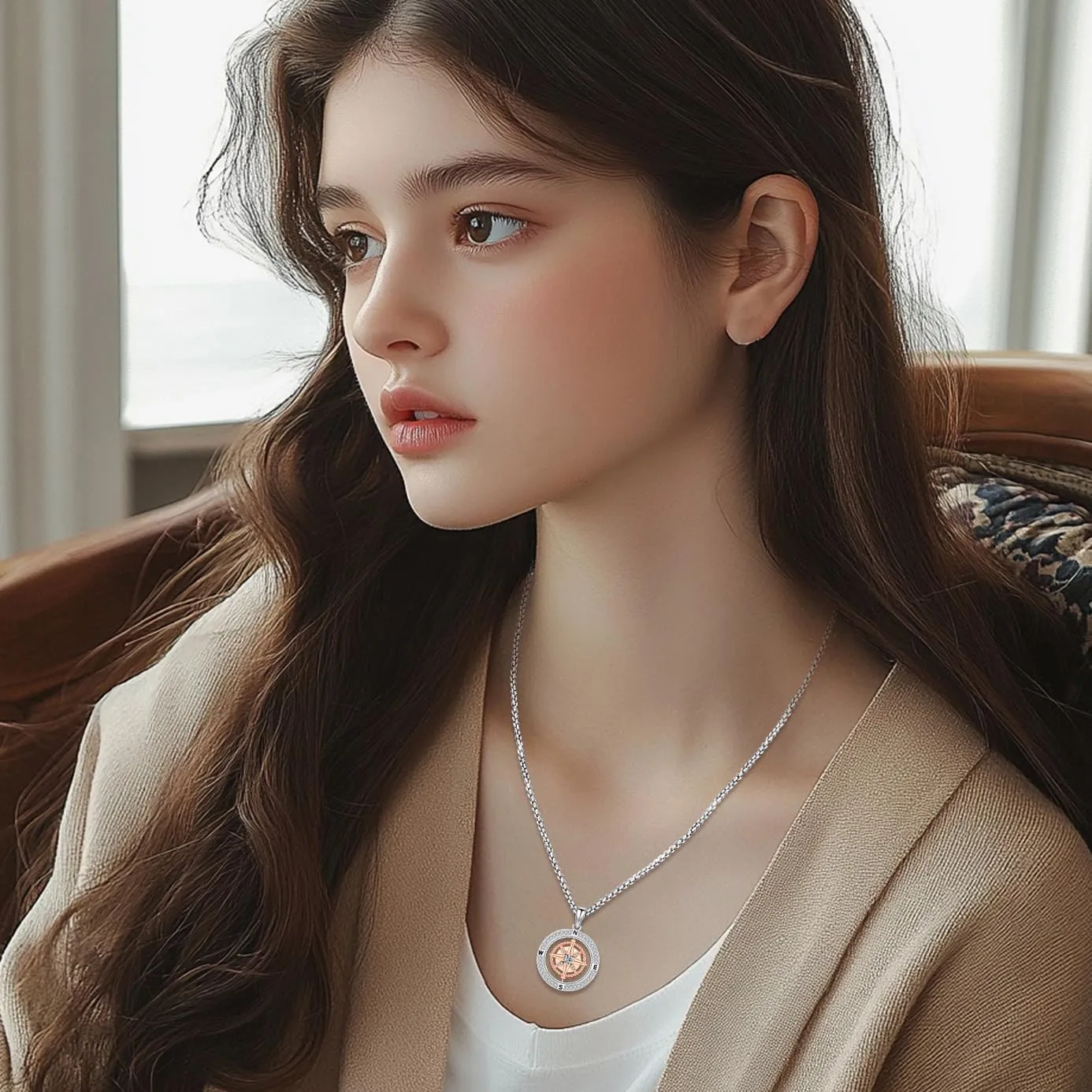 Compass Necklace Sterling Silver Classic Celtic World Map Rotatable Compass Pendant Graduation Friendship Talisman Travel Necklace Inspirational Gift Jewelry for Women